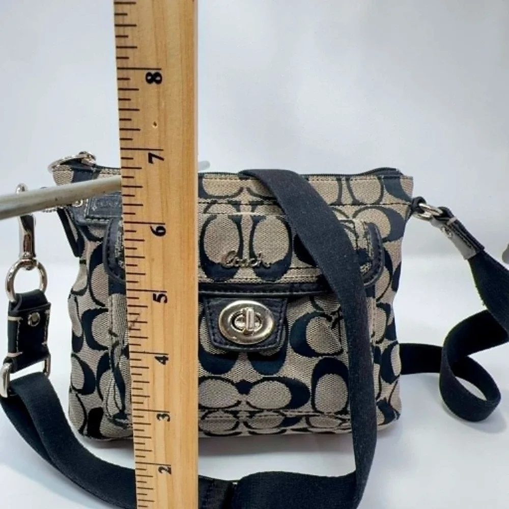 Coach Signature C Canvas Turnlock Flap Crossbody Bag Black Gray Jacquard Y2K